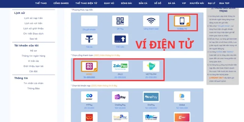 Hướng dẫn các bước nạp tiền Bong88 qua ví điện tử