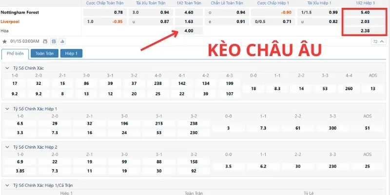 Kèo cá độ bóng đá châu Âu